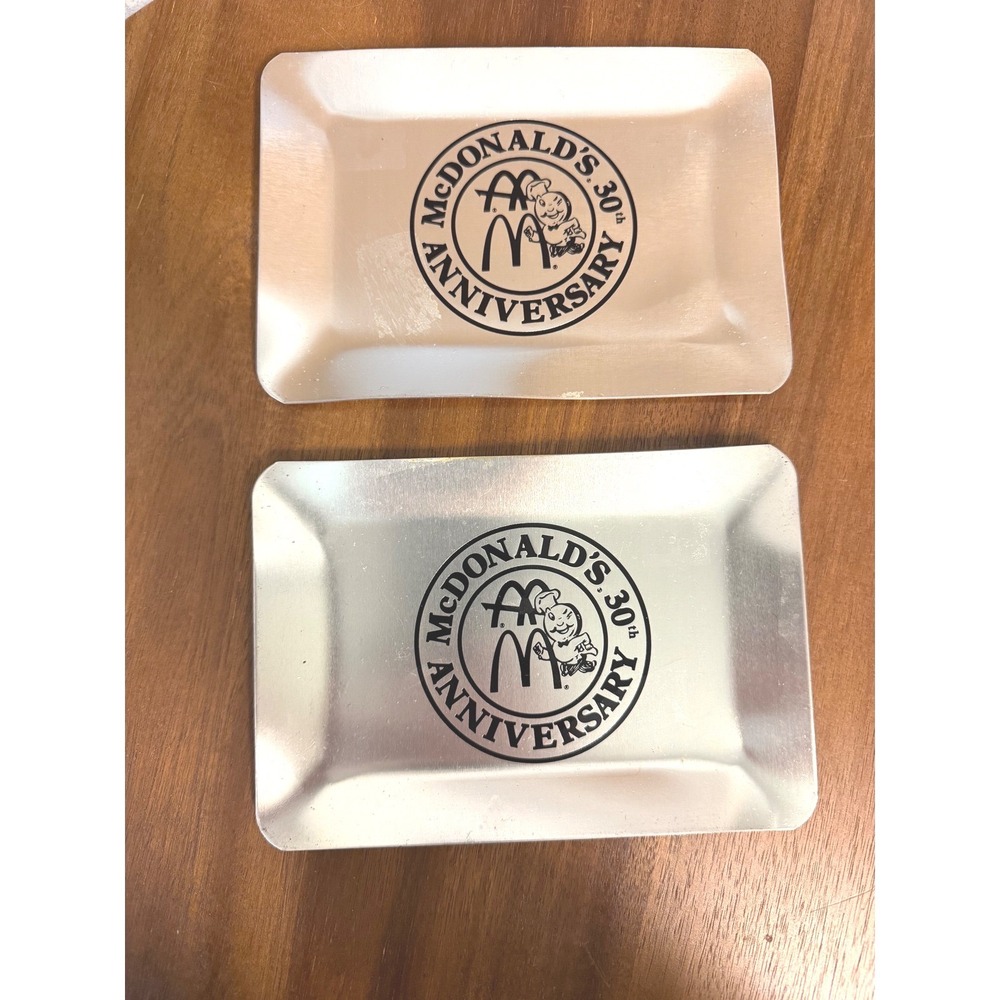Vintage McDonalds 30th Anniversary Aluminum Trays Speedee Mascot Set of 2 1985